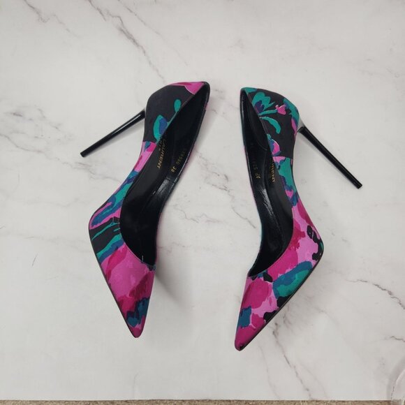 Saint Laurent Paris Floral Print Pumps Stiletto Heels Formal - Picture 5 of 12